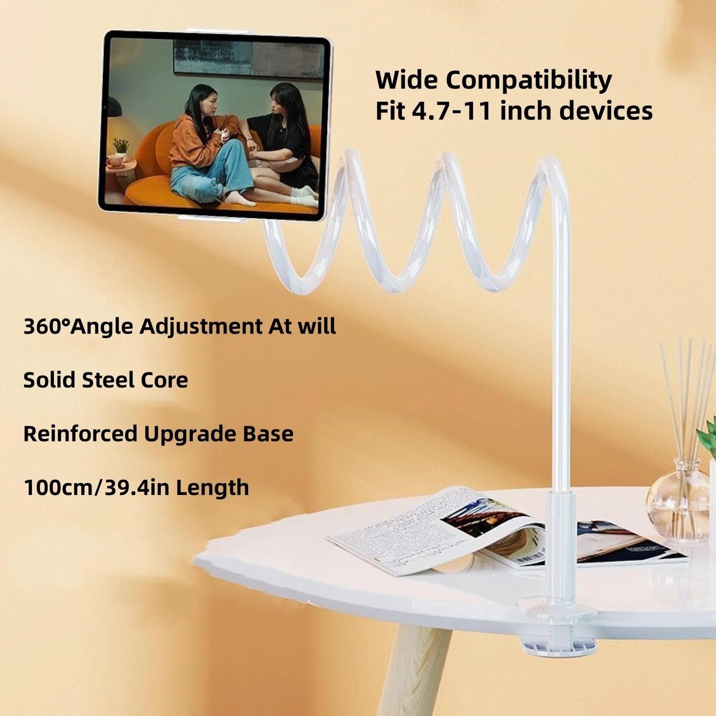 Updated Gooseneck Tablet Holder Stand For Bed 39.4inch Adjustable Flexible Arm Tablets Mount Clamp On Table by GJG Denim