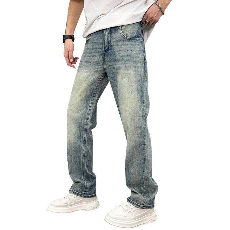 Men's Loose Elastic Casual Light Blue Jeans by GJG Denim