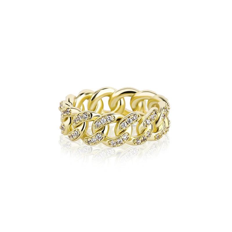 Cuban Chain Ring Inset Zircon Plating Ring For Men by GJG Denim