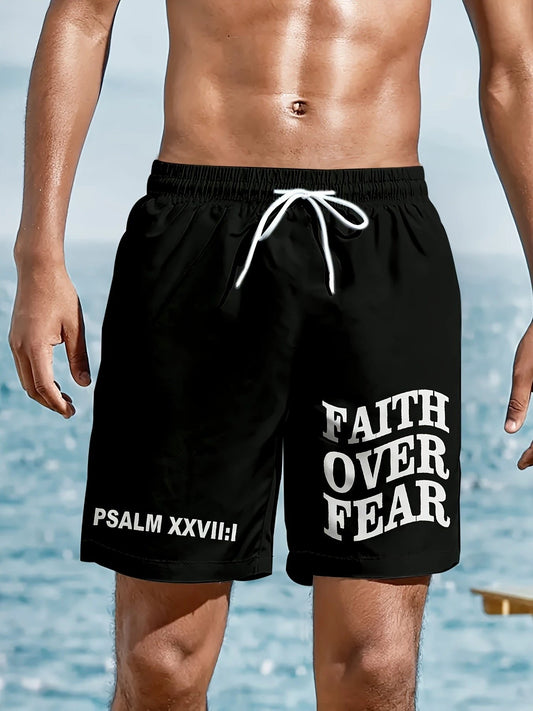 Men's Quick-Dry Slightly Stretchy "Faith Over Fear" Shorts by GJG Denim
