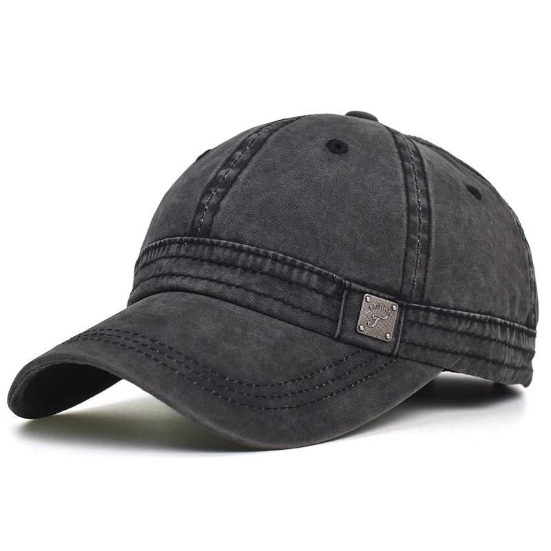 Washed Cotton Retro Soft-top Baseball Cap For Men by GJG Denim