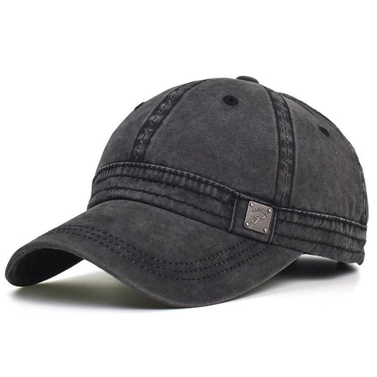 Washed Cotton Retro Soft-top Baseball Cap For Men by GJG Denim