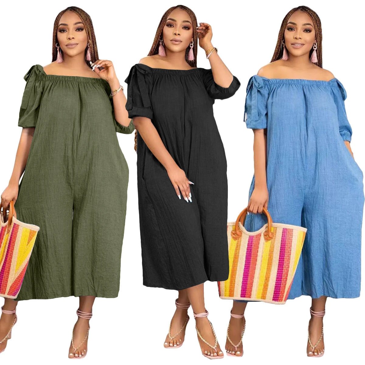 Summer Loose Casual Loose Cropped Jumpsuit by GJG Denim