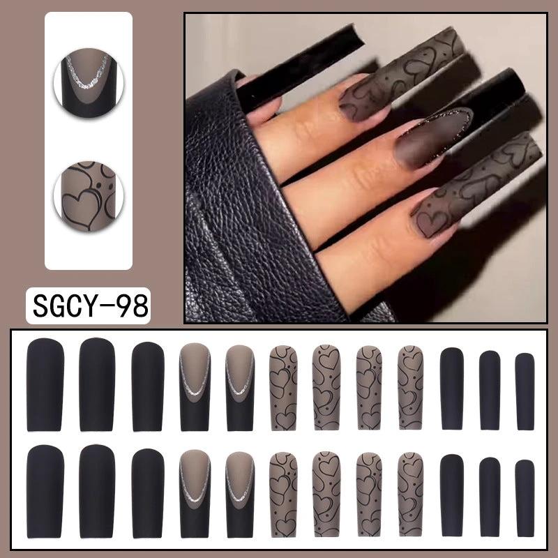 Cross-border Black Matte Dark Series European, American And French Style Nail Tip Long Wearable Water Pipe Nail Press On Nails by GJG Denim