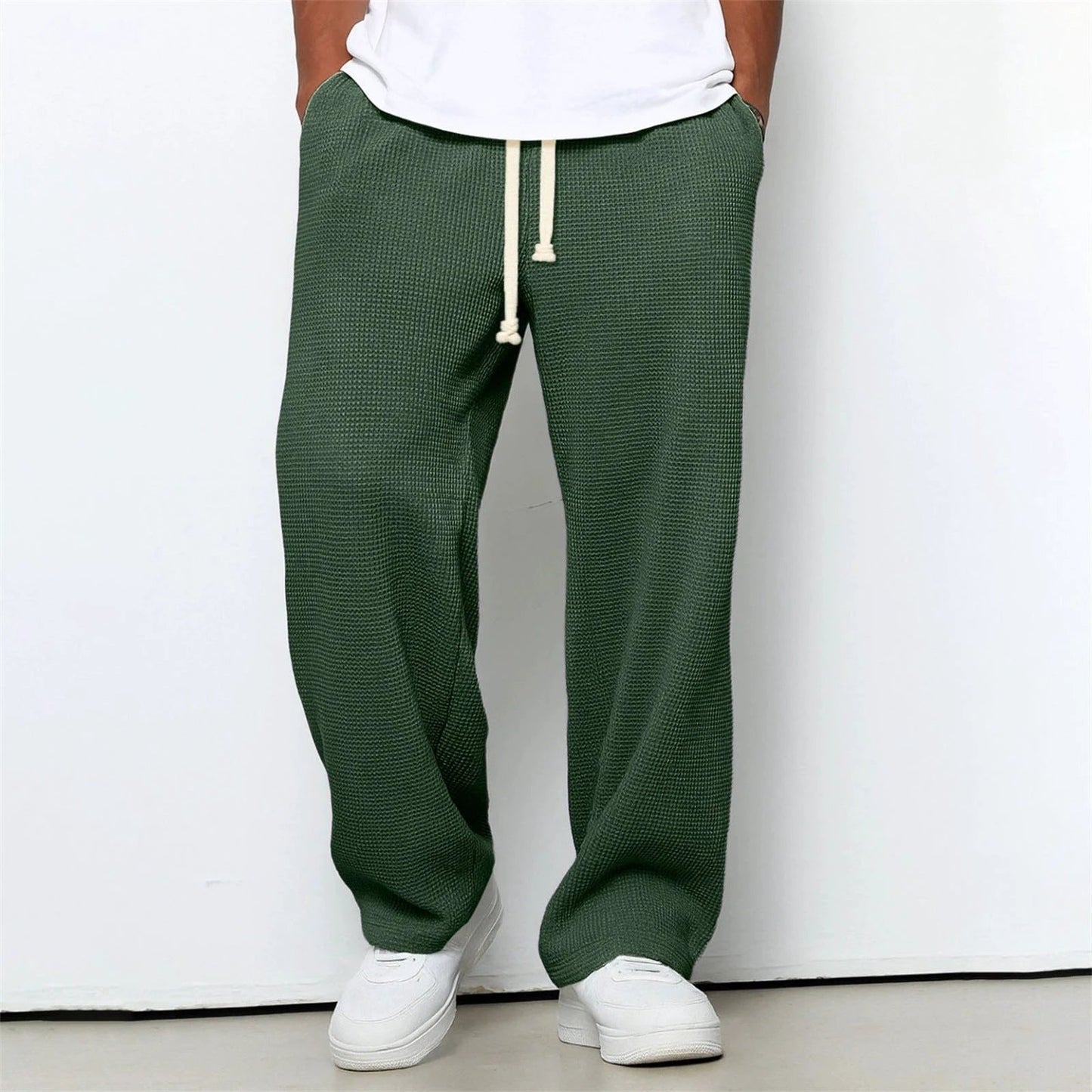 Men's Relaxed-fit Waffle-knit Wide-leg Leisure Pants by GJG Denim
