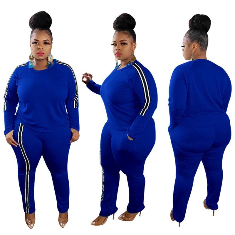 Plus Size Women Side Stripe Two Piece Set by GJG Denim