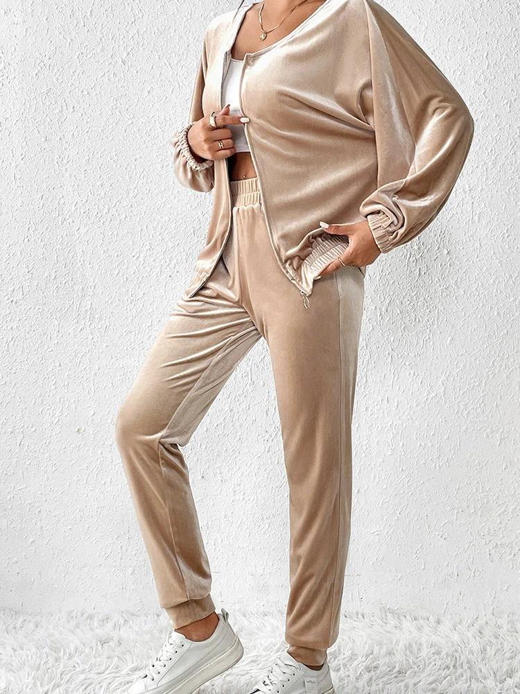 New Solid Color Velvet Casual Fashion Set Female Simple Versatile Home Two-piece Set Female by GJG Denim