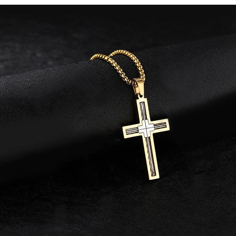 Men's Titanium Steel Wire Cross Necklace by GJG Denim