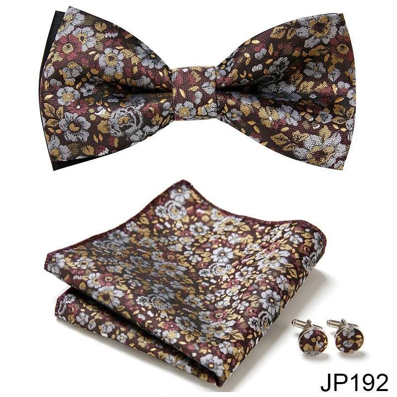 Men's Formal Bow Tie Handkerchief and Cuff links Set by GJG Denim