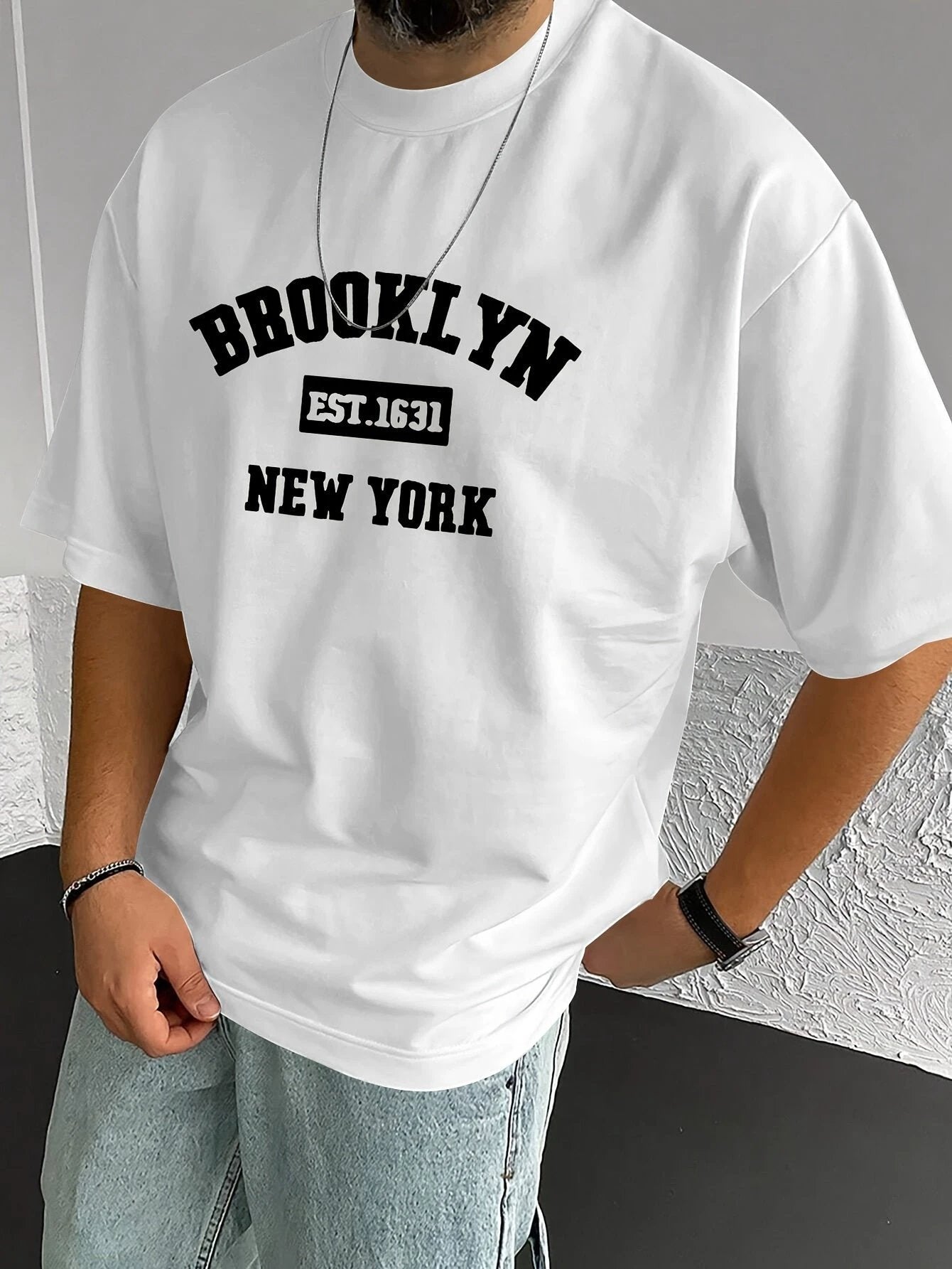 Men's Summer Spring Brooklyn Fashionable Printed T-shirt, Casual Short Sleeved Fashionable Style T-shirt, Sporty New Casual Short Sleeved Top by GJG Denim