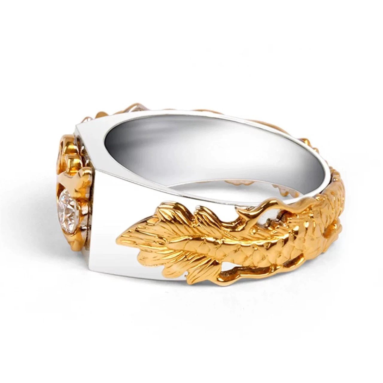 Men's Dragon Pattern Two-color Zircon Rhinestone Ring by GJG Denim