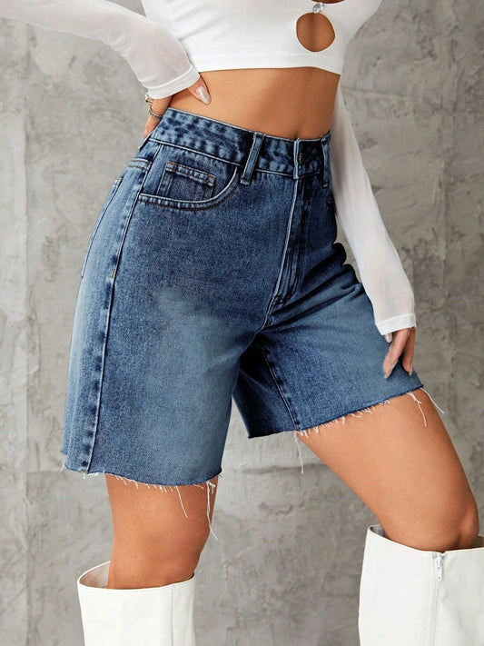 Frayed Hem Denim Shorts by Lady Ros