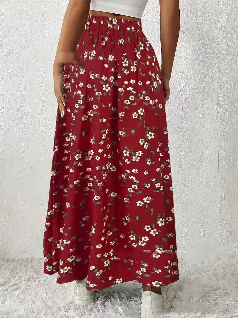 Women's Fashionable With Side-slit Printed Skirt by GJG Denim