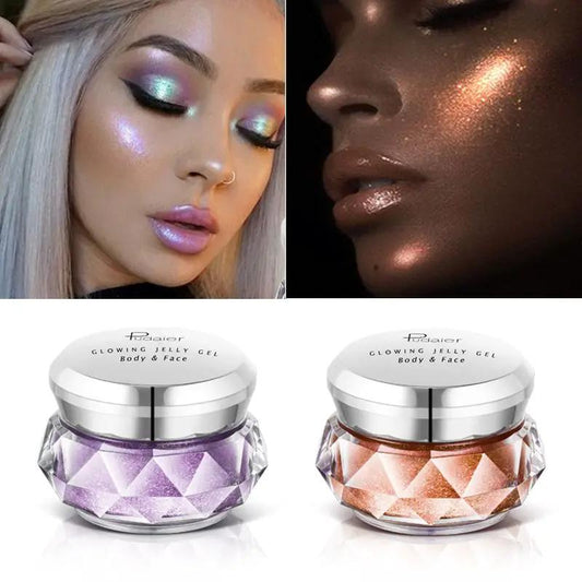 Face Highlighter Jelly Gel Mermaid Eyeshadow Glow Body Glitter Festival Makeup Iluminador Gold Liquid Highlighter Bronzer by GJG Denim