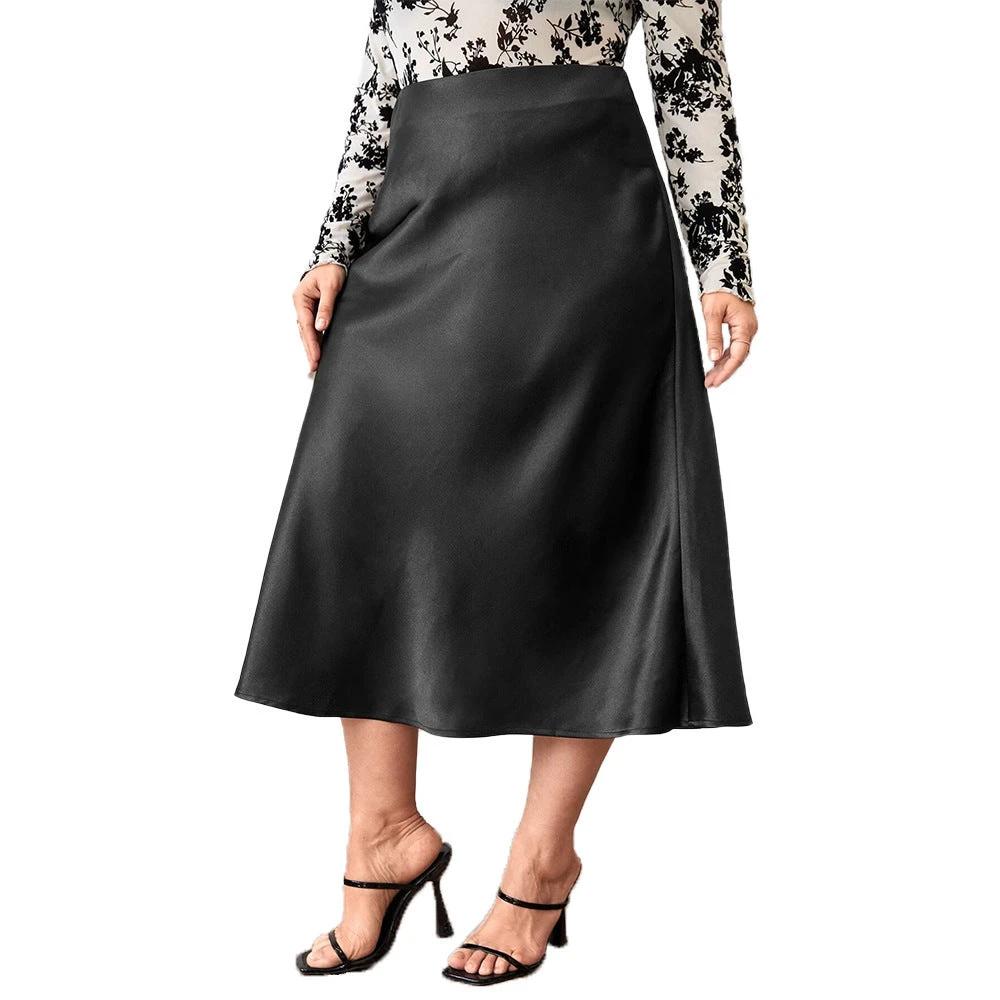 High Waist Zipper Large Hem Satin Satin Temperament Skirt by GJG Denim