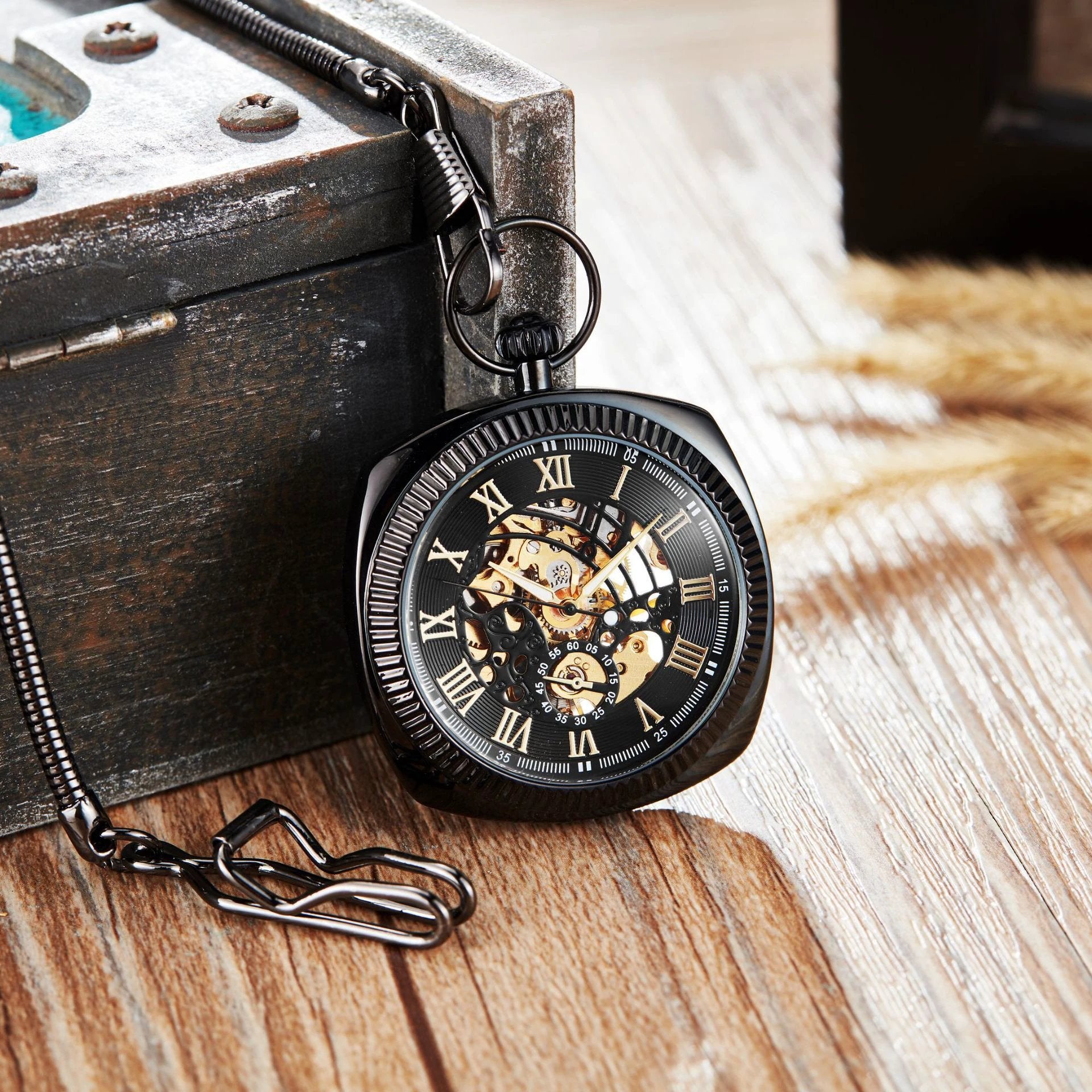 Trendy Fashionable Classic Retro Pocket Watch With A Chain For Men by GJG Denim