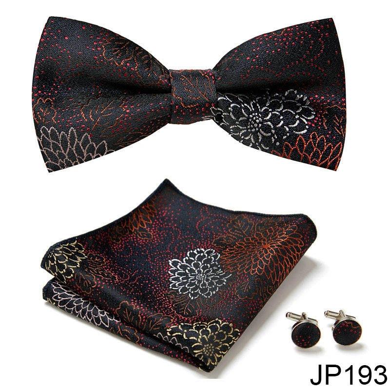 Men's Formal Bow Tie Handkerchief and Cuff links Set by GJG Denim