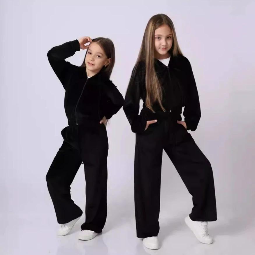 Girls' Sports Cap Velvet Casual Sweatshirt Two-piece Set by GJG Denim