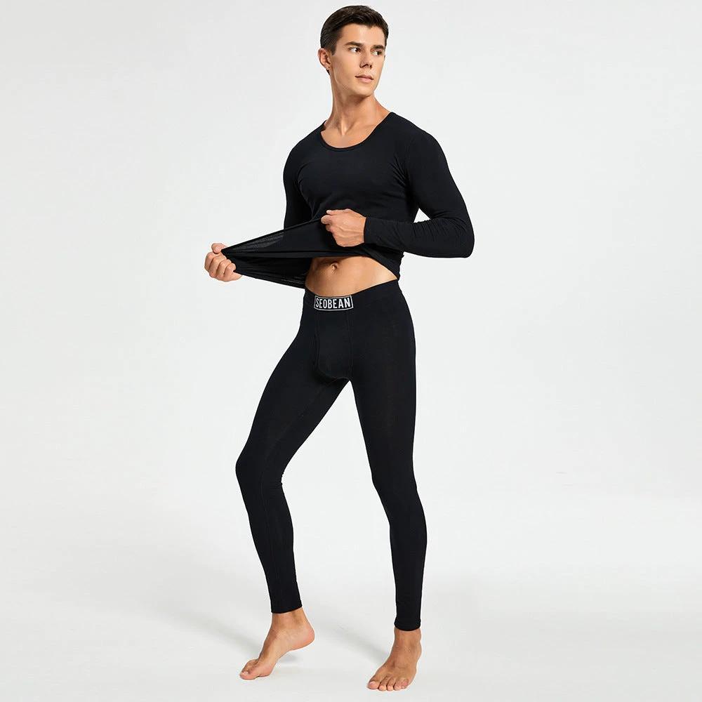 Men's Thermal Underwear Knitted Cotton Stretchy Close-fitting Set by GJG Denim