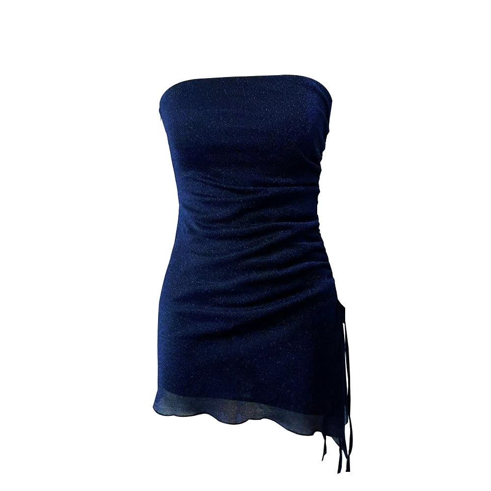 Ins Tube Top Dress With Drawstring Design Summer Backless Dresses For Women Party Club Clothing by GJG Denim
