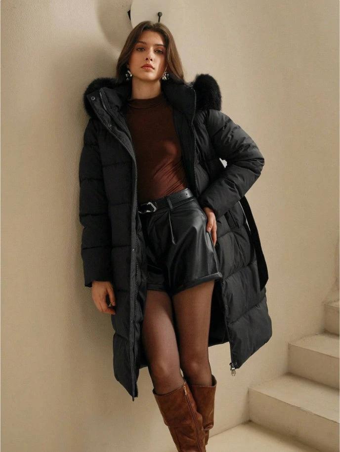 Anewsta Women's Solid Color Long Sleeve Zip Up Hooded Padded Coat With Faux Fur Trim by GJG Denim