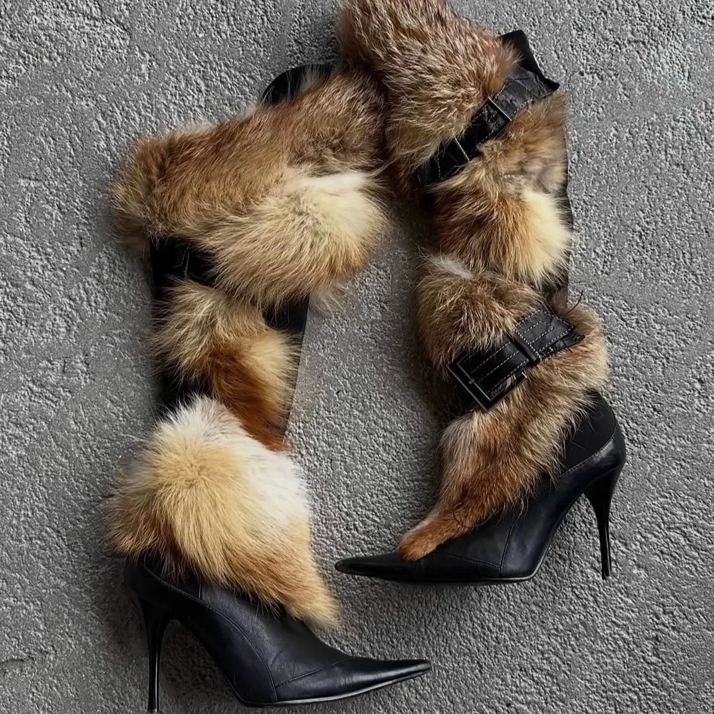 Trendy Y2K-style Fluffy Stiletto Thigh-high Boots by GJG Denim