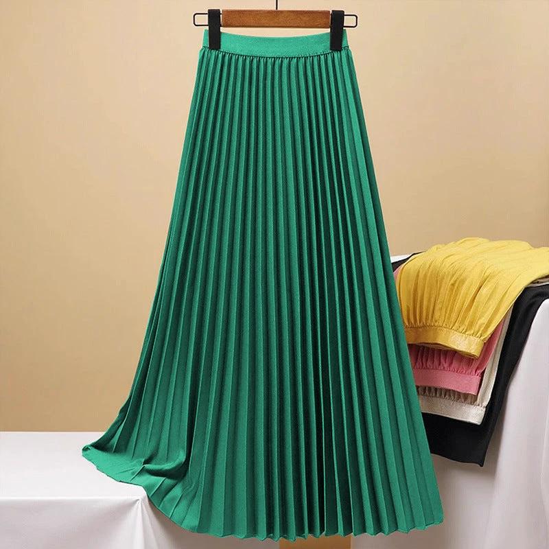 Women's Solid Color Fashion Pleated High Waist Pleated Skirt by GJG Denim