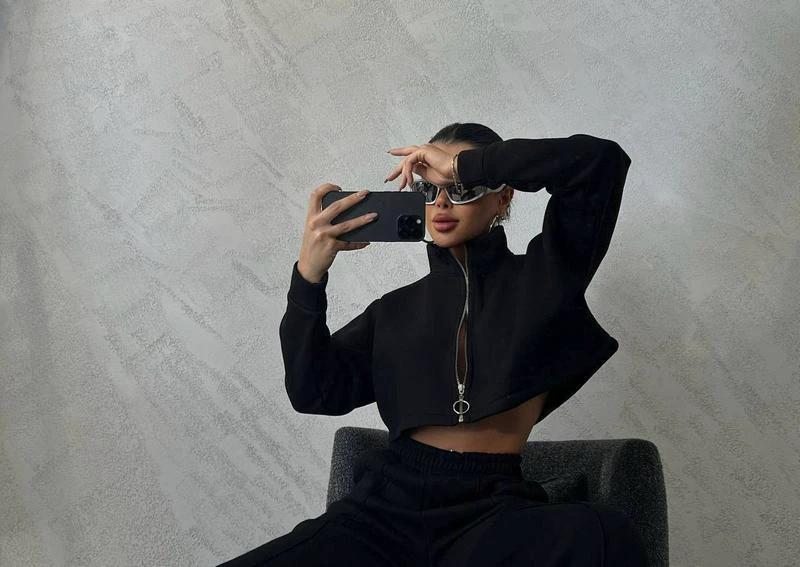 Women's Solid Color Round Neck Pullover Long Sleeve Sweater Trousers Suit by GJG Denim
