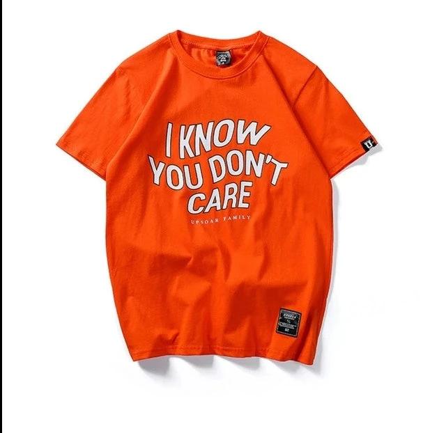 Men's " I Know You Don't Care" Short-sleeved T-shirt by GJG Denim