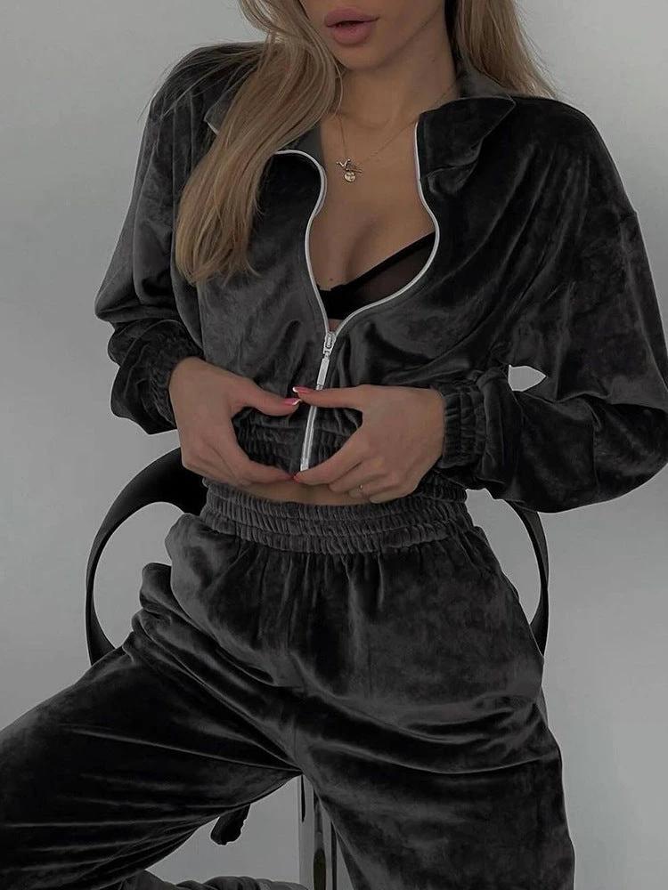 Women's Long-sleeved Lapel Zipper Cardigan Sweater by GJG Denim