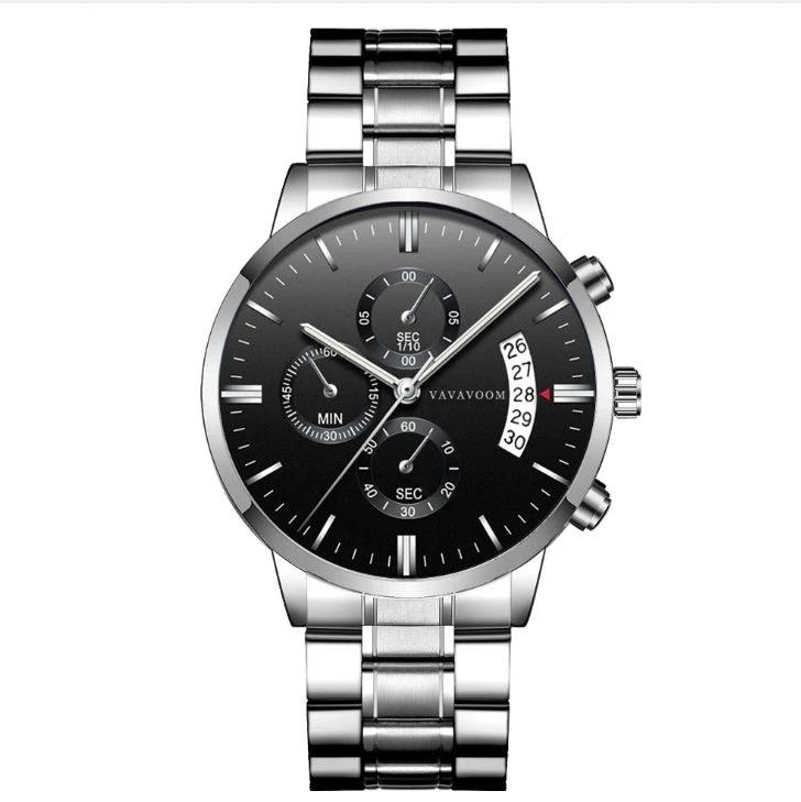 Men's Stainless Steel Calendar Quartz Waterproof Watch by GJG Denim