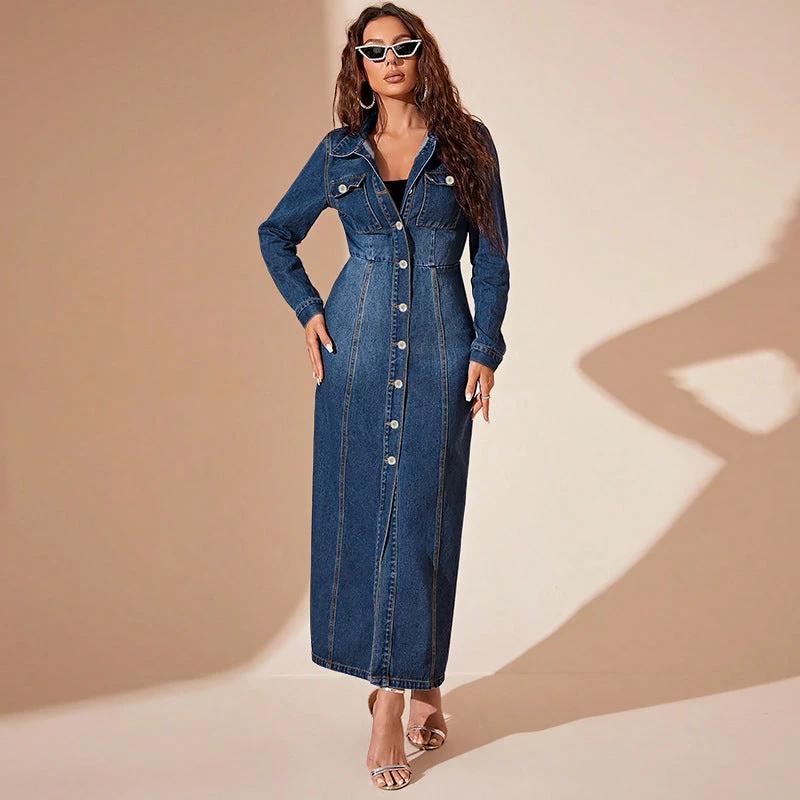Denim Button Cardigan Jacket Dress by GJG Denim