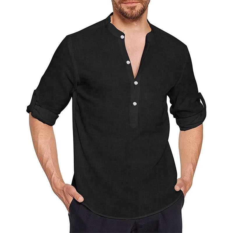 Men's Long Sleeve Cotton And Linen Shirt by GJG Denim