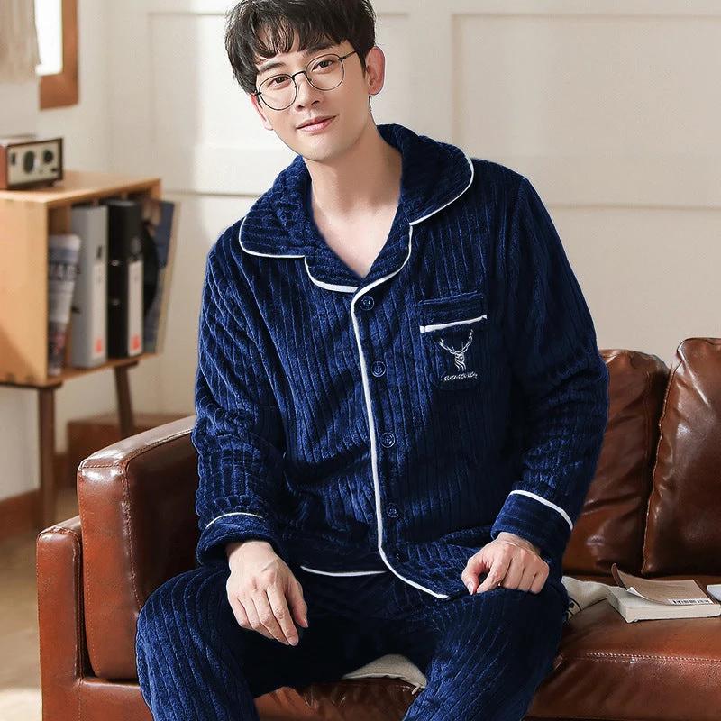 Flannel Warm And Thick Men's Pajamas by GJG Denim