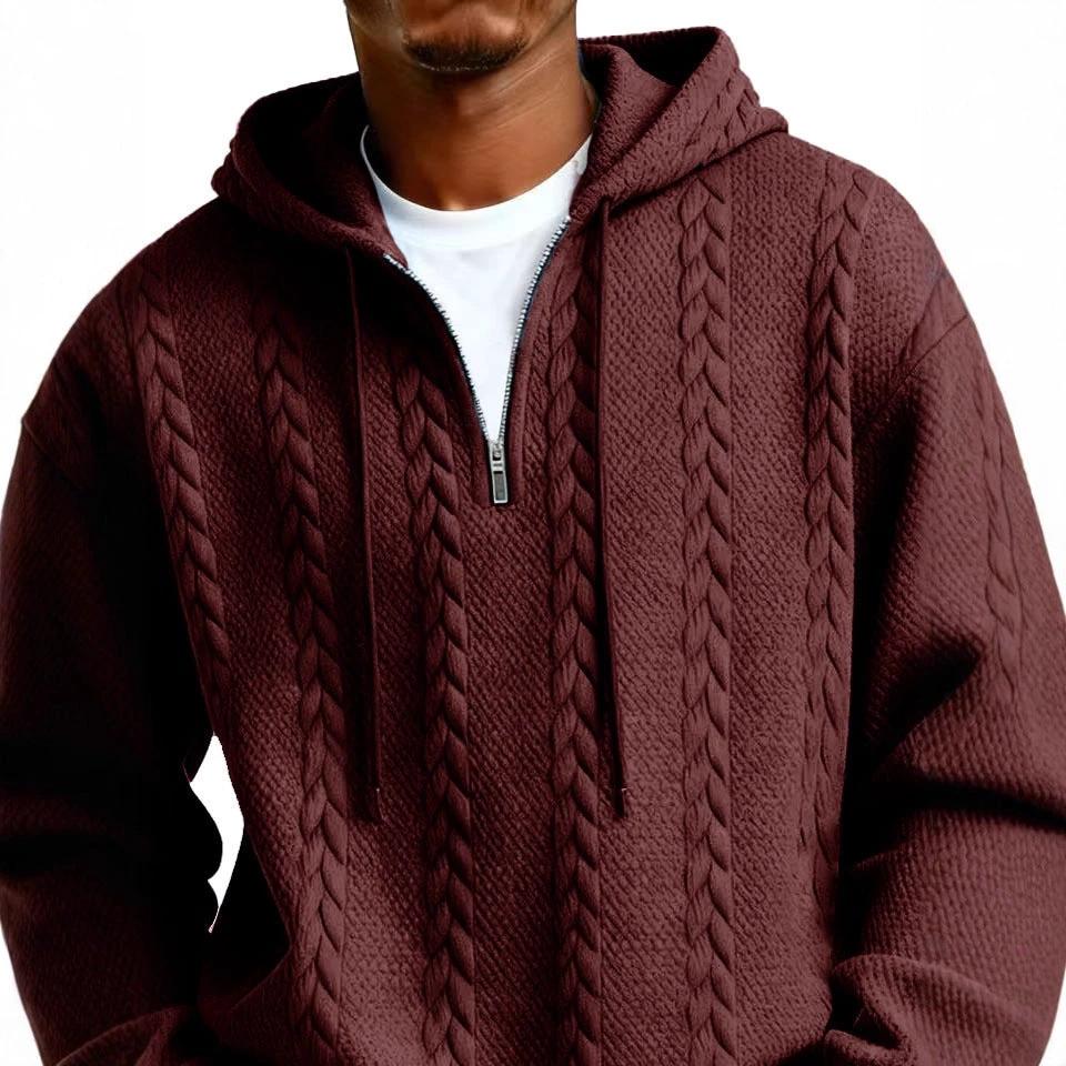 Men's Half-zip Hooded Sweatshirt With Long Sleeves by GJG Denim