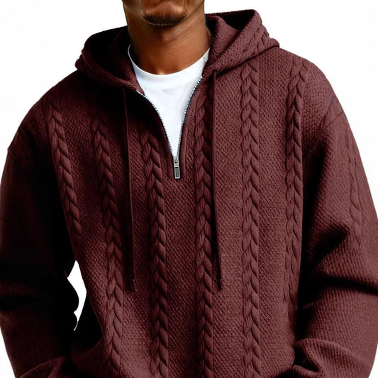 Men's Half-zip Hooded Sweatshirt With Long Sleeves by GJG Denim