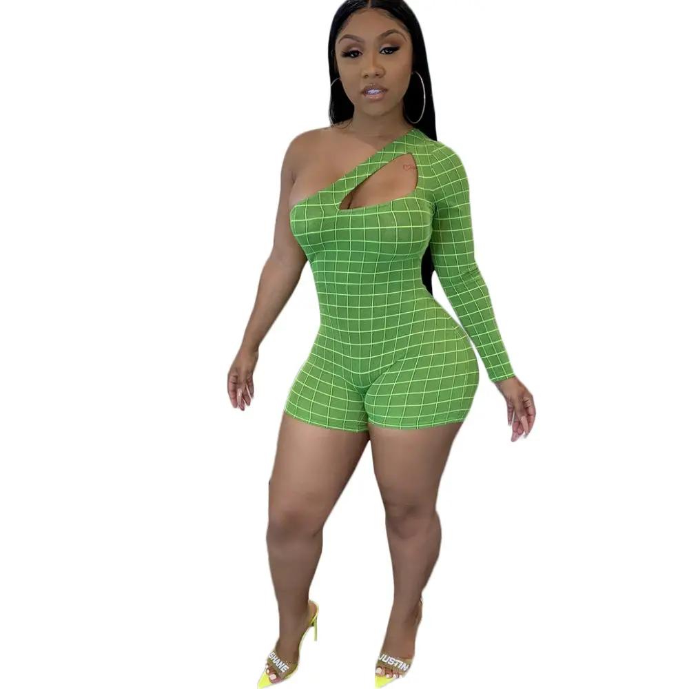 Plaid cutout romper by GJG Denim