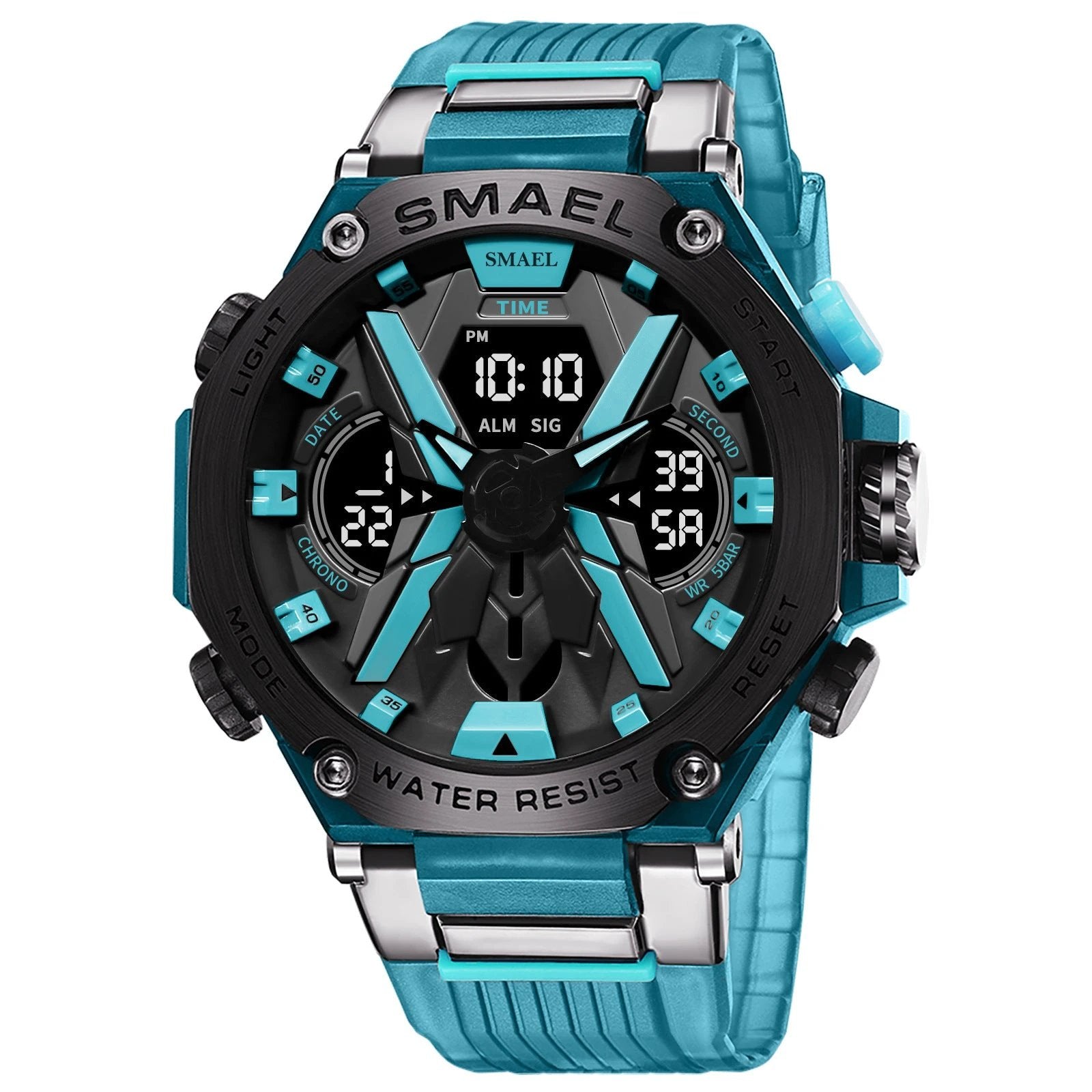 Men's Multifunctional Digital Double Display Waterproof Alloy Sports Quartz Watch by GJG Denim