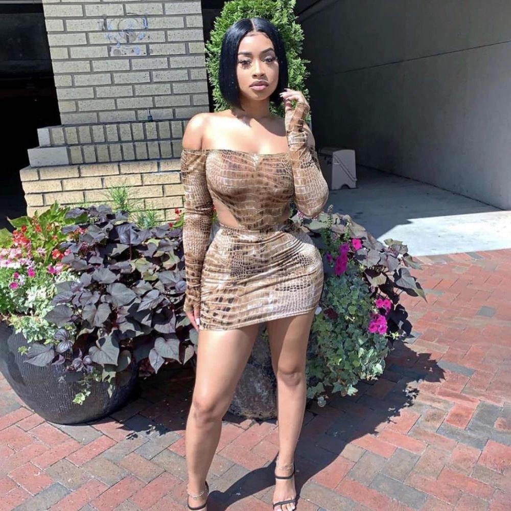 Snake Print Bodysuit Skirt Set by GJG Denim