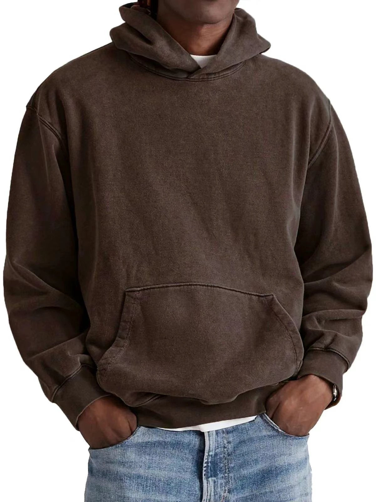 Men's Round Neck American Retro Casual Hooded Sweatshirt by GJG Denim
