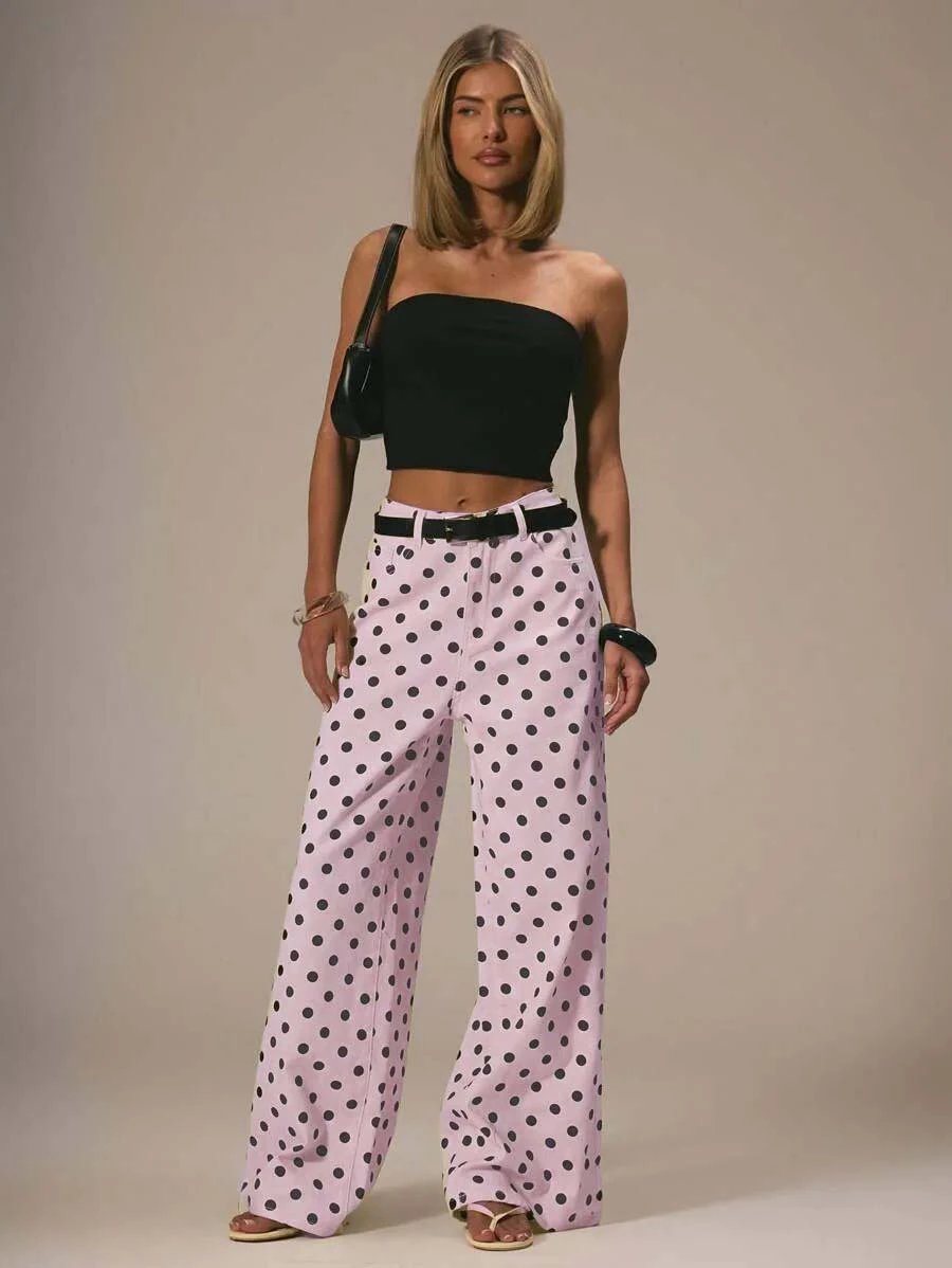 Casual Polka Dot Mid-rise Non-stretch Jeans by GJG Denim