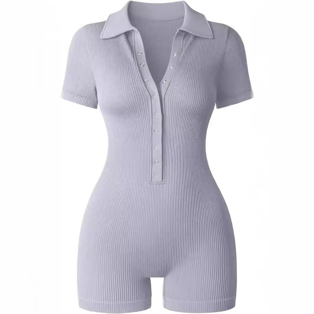 European And American Rib V-neck Elastic Waist-tightening Sports Women's Yoga Jumpsuit by GJG Denim