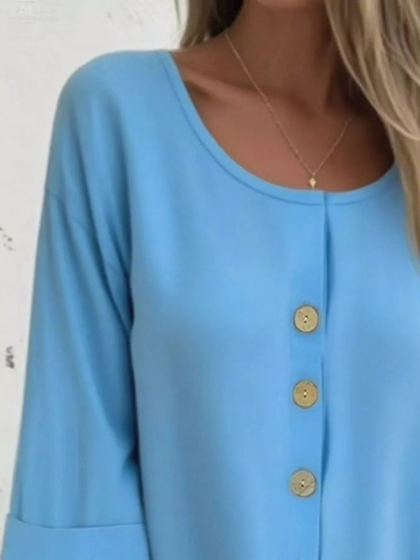 Full Size Button-Front 3/4 Sleeve Casual Blouse Plus Size by Lady Ros
