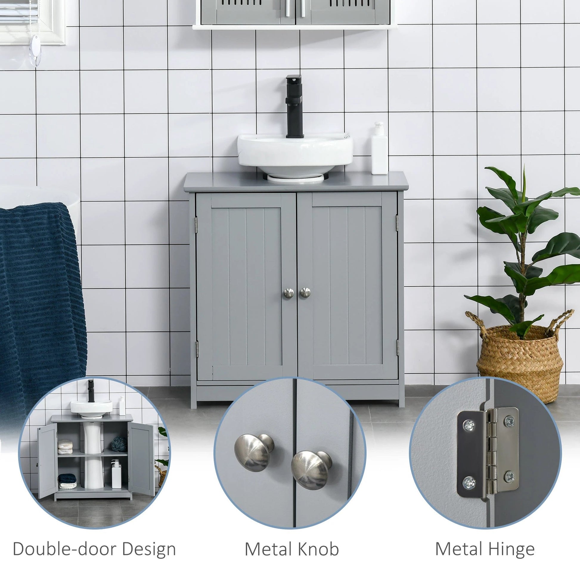 Bathroom Vanities, Bathroom Sink Cabinets with U-Shape Cut-Out and Adjustable Internal Shelf, Gray by GJG Denim
