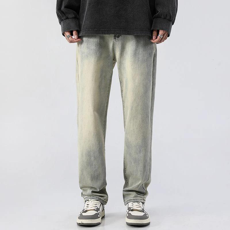 Men's Trendy Washed And Distressed Slim Straight Jeans by GJG Denim