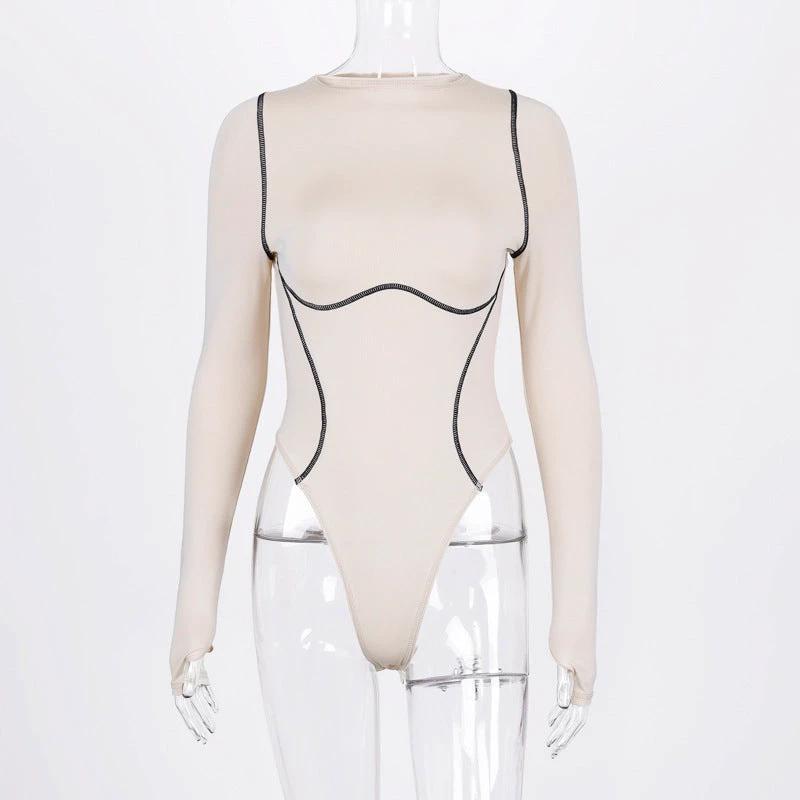 Long sleeve exposed seams bodysuit by GJG Denim
