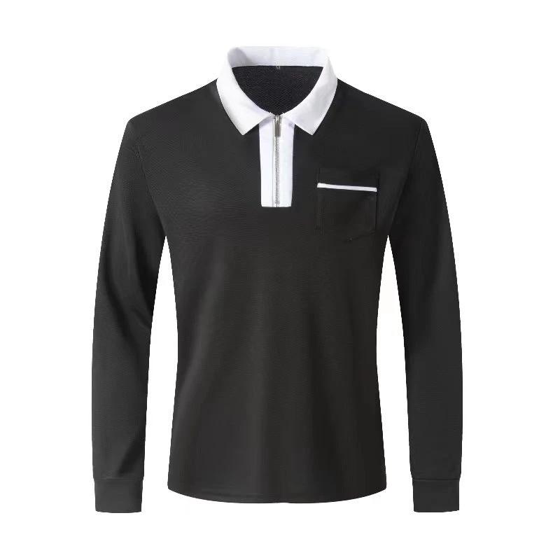 Men's Long Sleeve Zipper Polo Shirts Lapel Collar Zip Up by GJG Denim