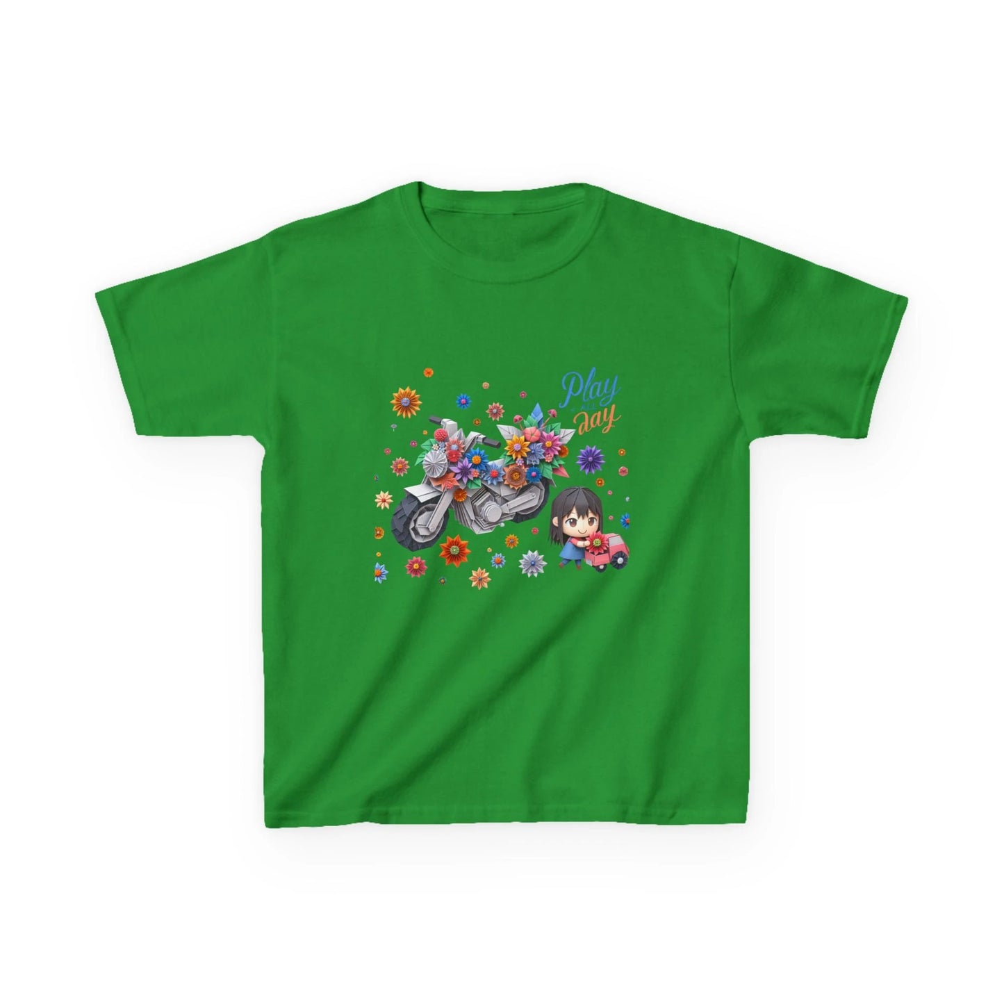 Play all Day Motorcycle Tee - Fun Floral Design for Young Adventurers by Printify
