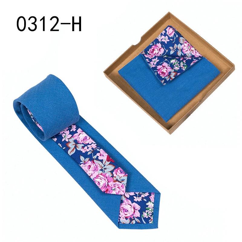 Men's Floral Print Tie and Pocket Square by GJG Denim