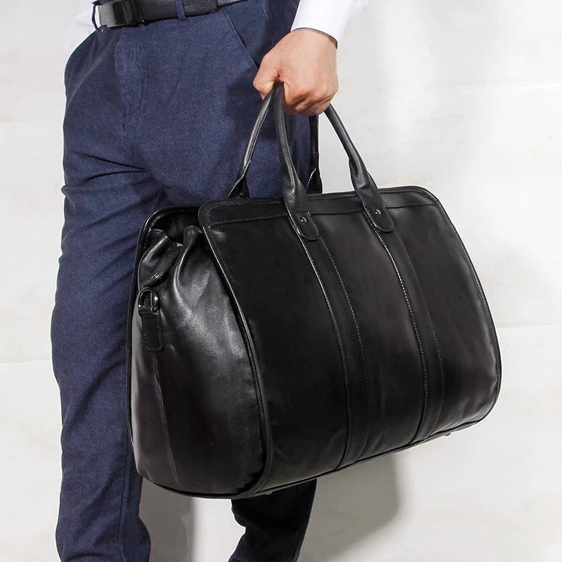Large Capacity Genuine Leather Travel Luggage Bag Cowhide by GJG Denim